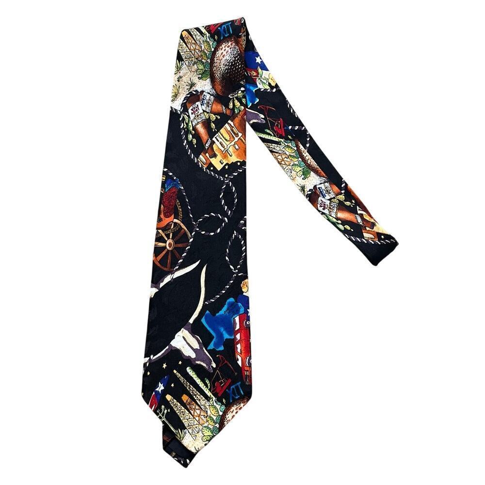 Nicole Miller Vintage Texas Theme Necktie Hand Sewn 100% Silk